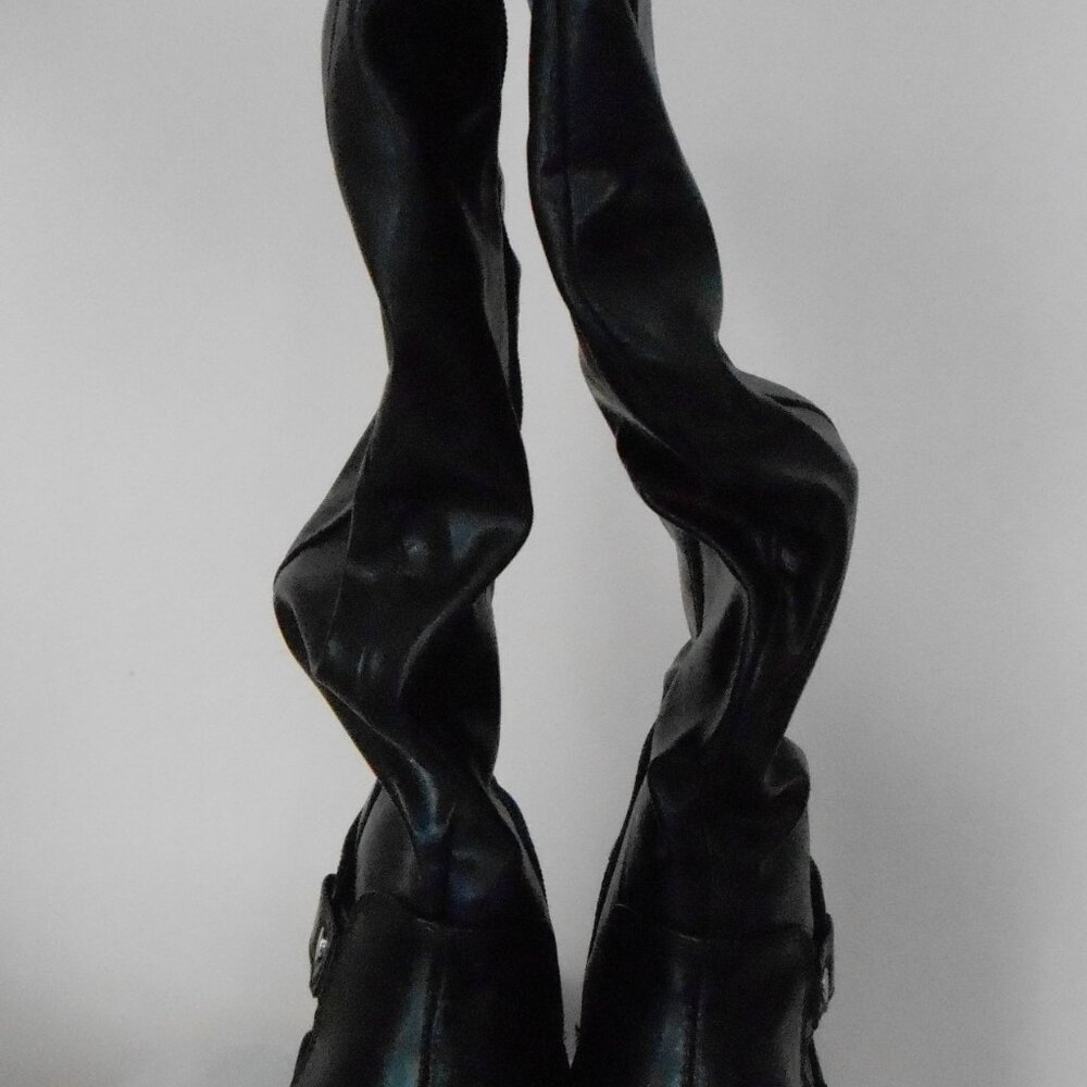 Black Knee-High Women's Buckle Riding Boots with Chunky Heels-Size 8-NWOT - Picture 8 of 9